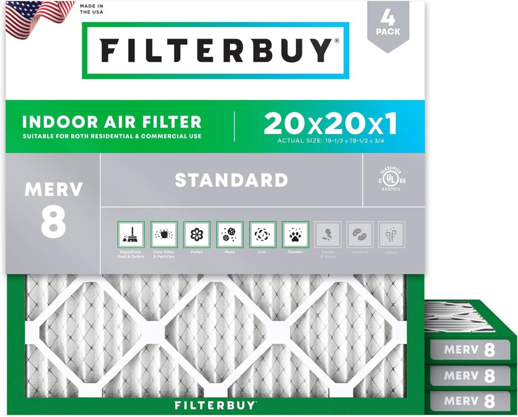 Filterbuy 20x20x1 MERV 8 Air Filter 4-Pack