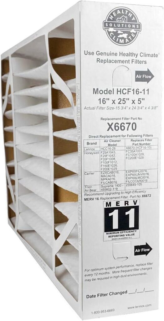 Lennox 16x25x5 X6670 MERV 11 Box Replacement Filter for Lennox and Honeywell.