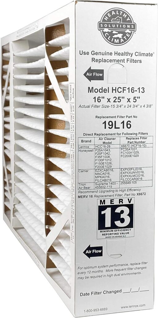 Lennox 19L16 16 x 25 x 5 Inch Healthy Climate Boxed Media Air Cleaner MERV 13 Efficient Home Furnace Replacement Filter for Dust
